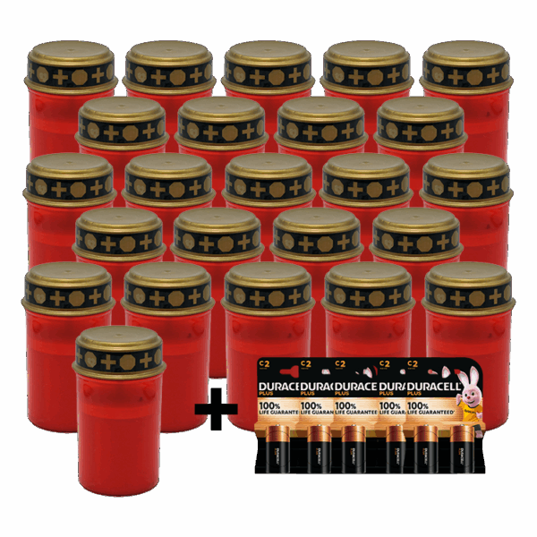 24 Stk. LED Grablicht rot mit Ein- und Ausschalter (inkl. Duracell Plus Batterien)